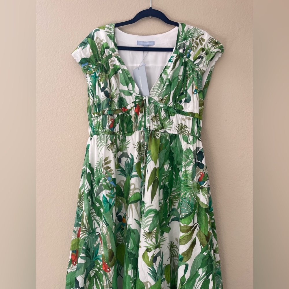 NWT Antonio Melani Victoria Tropical Print Poplin V-Neck Cap Sleeve Midi Dress - Picture 4 of 8